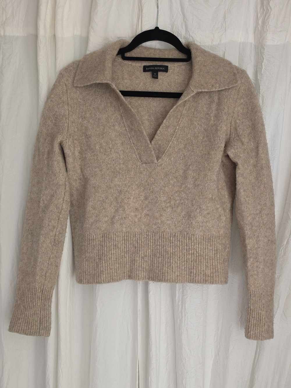 Banana Republic Taupe V-Neck Collared Knit Sweater